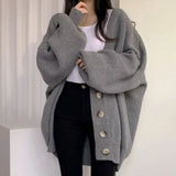 Poshoot Oversized Knit Cardigan for Women 2024 Korean Fashion Long Sleeve Sweater Woman Chic Single Breasted Loose Cardigan Coat