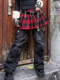 Poshoot-90s Grunge Streetwear Plaid Mini Skirts Gothic Punk Eyelet Strap Pleated Skirt Y2k Techwear A-line Color Match Bottoms