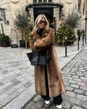 Poshoot Winter Thicken Warm Fade Oversized Women Long Jacket  Loosen Casual Lapel Maxi Coats Female 2024 Autumn High Street Chic Jackets