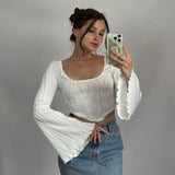 Poshoot Flare Flutter Textured Crop Top