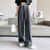 Poshoot-Women's Spring Summer Casual Wide Leg Suit Pants Lady Summer High Waist Elastic Waist Full Length Loose Suit Pants