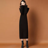 Poshoot Long Bottoming Sweater Skirt Over The Knee 2023 Autumn and Winter New Thickened Turtleneck Knitted Dress Women Sweaters
