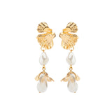 Poshoot-Korean Fashion Irregular Petal Flower Drop Earrings for Women Imitation Pearl Piercing Dangle Earrings Wed Accessories