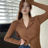 Poshoot Black Knit V Neck Cardigan Women Korean Fashion Long Sleeve Sweater Cardigans Woman Single Breasted Slim Fit Jumper Mujer