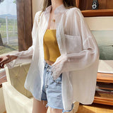 Poshoot White Chiffon Sun Proof Blouse Women Summer Loose Long Sleeve Casual Thin Shirt Woman Simple Solid All Match Beach Shirts Mujer