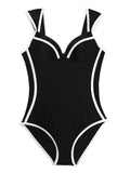 Poshoot  Retro Black White Striped Push Up One Piece Swimsuit Bodysuit Ladies 2024 Monokini Swimwear Women Swim Bathing Suit Trikini