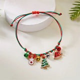 Poshoot Fashion Simple Handwoven Braided Christmas Bracelets for Women Enamel Metal Xmas Tree Santa Claus Adjustable Bracelet Jewelry