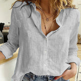 Poshoot Vinatge Cotton Linen Loose Shirt Women Turn Down Collar Casual Blouse Woman Elegant Long Sleeve Button Up Ladies Office Blouses