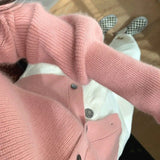 Poshoot Pink Knitted Sweater Cardigan Women Single Breasted V Neck Sweaters Woman Autumn Winter Solid Color Soft Cardigans Ladies