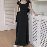 Poshoot Slim Fit Sexy Maxi Dresses for Women 2024 Summer Short Sleeve Bodycon Dress Woman Round Neck Party Club Sundress Ladies