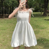 Poshoot Sweet Spaghetti Strap White Dress Female 2024 Summer A Line Fluffy Mini Dress Women Sleeveless Birthday Party Dresses