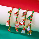 Poshoot Merry Christmas Multicolor Rice Beads Bracelet for Women Snowman Santa Claus Crutch Wreath Pendant Bracelets New Year Jewelry