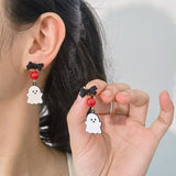 Poshoot Cute Resin Ghost Drop Earrings for Women Red Bowknot Star Ghost Earring Christmas Halloween Festival Party Jewelry Accessories