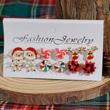 Poshoot 6 Pairs/Set Merry Christmas Series Stud Earrings for Women Cute Santa Claus Snowflake Elk Ribbon Earring Set Party Jewelry Gift