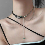 Poshoot-High Sense Chain Leather Stitching Snake Choker Grunge Necklace Bracelet Set for Women Trendy Punk Collier Hippie Jewelry