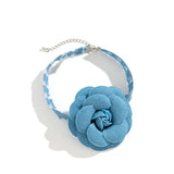 Exaggerated Romantic Blue Big Rose Flower Clavicle Chain Necklace Women Elegant Korean Fashion Short Choker Y2K Wed Accessories