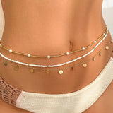 Poshoot-3Pcs/Set Boho Sequin Pendant Elastic Seed Beads Waist Belly Belt Chains Women Summer Bikini Aesthetic Body Jewelry Accessories