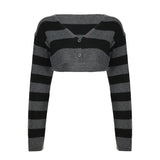 Poshoot-Gothic Stripe Buttons Up Knit Crop Top