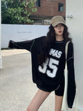 Poshoot Streetwear Oversized Off Shoulder Sweatshirts Women Aesthetic Letter Graphic Jerseys Grunge Y2k Hoodies Long Sleeve Top