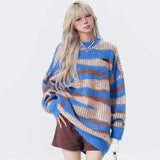 Poshoot Harajuku Streetwear Oversized Stripe Sweater Women Goth Punk Long Sleeve Knitted Pullover Woman Autumn Winter Warm Jumper Mujer