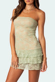 Poshoot Christmas Thanksgiving Gifts  Lace Slim See-Through Strapless Mini Dress