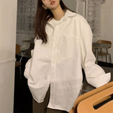 Poshoot Oversized Korean Whiet Shirts for Women 2025 Spring Turn Down Collar Blouse Woman Long Sleeve Casual Office Ladies Shirt