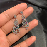 Poshoot Luxury Colorful Rhinestone Christmas Tree Dangle Earrings for Women Exquisite Zircon Star New Year Earrings Girls Party Jewelry