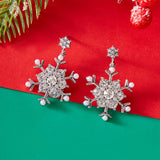 Poshoot Fashion Imitation Pearl Snowflake Earrings for Women Delicate Colorful Rhinestone Snowflake Stud Earring Christmas Jewelry Gift