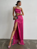 Poshoot Rosette Tassels High Slit Dress