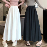 Poshoot Solid Color Casual Wide Leg Pants Women Spring Summer Soft Elastic High Waist Trouses Woman Pleated Skirt Pants Ladies