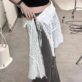 Poshoot Korean One Piece Mesh Skirts Women Ins Floral Embroidery Irregular Mesh Mini Skirt Woman Lace Up Half Body Skirts Female