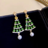 Poshoot Luxury Colorful Rhinestone Christmas Tree Dangle Earrings for Women Exquisite Zircon Star New Year Earrings Girls Party Jewelry