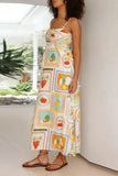 Poshoot Christmas Thanksgiving Gifts  Fruit Print Square Collar Boho Maxi Dress