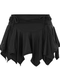 Poshoot Women Gothic Irregular Hem Skirts Solid Color Drawstring Tie-Up Ruched Ruffles Mini Skirt Summer Fashion Short Skirts