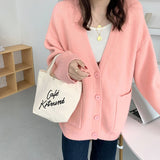 Poshoot 2024 Chic Yellow Sweater Cardigan Women Lazy Wind Single-Breasted Knitted Cardigan Women Solid V Neck Cardigans Female