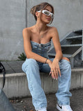 Poshoot Tiago Strapless Denim Crop Top