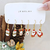 Poshoot 3 Pairs Cute Santa Claus Snowman Elk Combination Earrings for Women Enamel Cartoon Christmas Earrings Xmas New Year Jewelry Gift