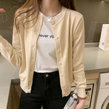 Poshoot Women's Round Neck Cardigan Sweater Lightweight Long Sleeve Knitted Cardigans Woman Solid Color Button Up Jumper Jacket