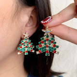 Poshoot New Trendy Rhinestone Christmas Tree Earrings for Women Exquisite Zircon Xmas Tree Drop Earring Girls New Year Festival Jewelry