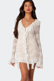 Poshoot Christmas Thanksgiving Gifts  See-Through Lace Long Sleeve Bodycon Mini Dress