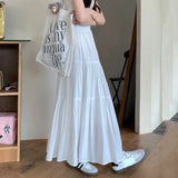 Poshoot Summer Chic Pink Long Skirts for Women 2024 All Match A Line Cake Skirt Woman Korean Fashion White Midi Skirt Ladies