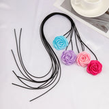 9 Colors Goth Elegant Big Rose Flower Choker Necklace Women Romantic Adjustable Bowknot Knotted Rope Chain Wed Y2K Accessories