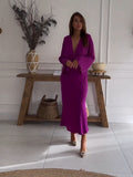 Poshoot Elegant Women Bohemian Purple Midi Dresses Fashion Chic V-Neck Flared Sleeve Dress 2023 Summer Casual Vintage Ladies Vestidos