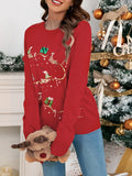 Poshoot Women Christmas Sweater Sequined Reindeer Long Sleeve Crew Neck Pullovers Tops Female Winter Warm Jumpers Knitwear 2025 New Year