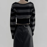 Poshoot-Gothic Stripe Buttons Up Knit Crop Top