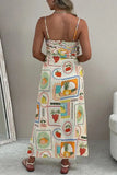 Poshoot Christmas Thanksgiving Gifts  Fruit Print Square Collar Boho Maxi Dress