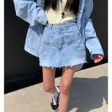 Women's Blue A-line Denim Skirt Vintage Y2k Mini Jean Skirt Harajuku Korean Streetwear Oversize Skirt 2000s Clothes Summer 2024