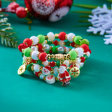 Poshoot 4 Pcs/Set Christmas Colorful Beads Bracelets for Women Handmade Snowman Santa Claus Elk Pendant Bracelet New Year Jewelry Gifts