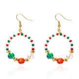 Poshoot Handmade Crystal Beads Bowknot  Drop Earrings for Women Colorful Rice Beaded Christmas Earring Girls New Year Daily Jewelry Gift