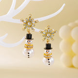 Poshoot Fashion Christmas White Snowman Pearl Drop Earrings for Women Cute Rhinestone Snowflake Earring Jewelry New Year Holiday Gifts